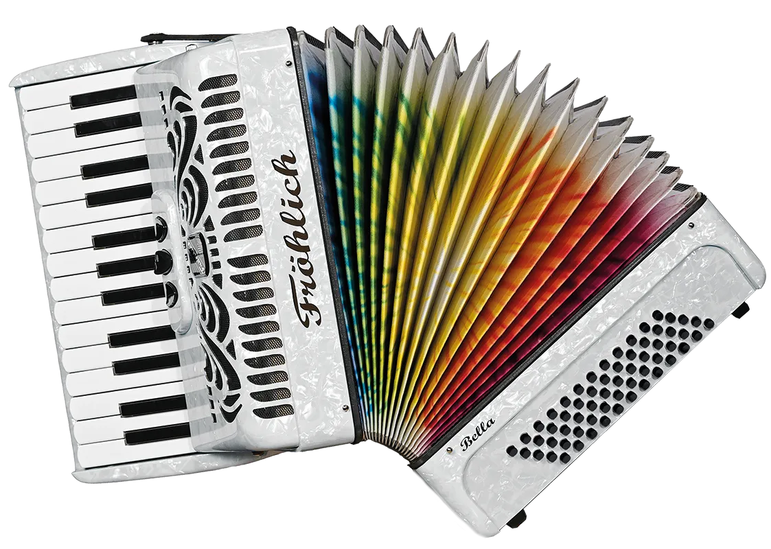 Fröhlich Akkordeon Bella Trend Line in Weiß Perloid mit Motiv 19 - Multicolor